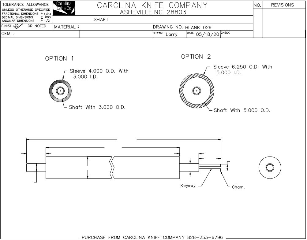 Technical specifications for score knife assembly.